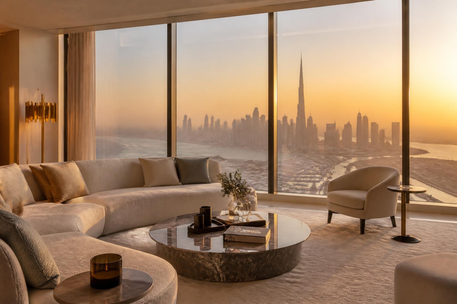 Modern ingericht appartement in Dubai met uitzicht op de skyline